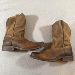 Men's Ariat Steel Toe Brown Leather Slip On Cowboy Work Boots 11.5